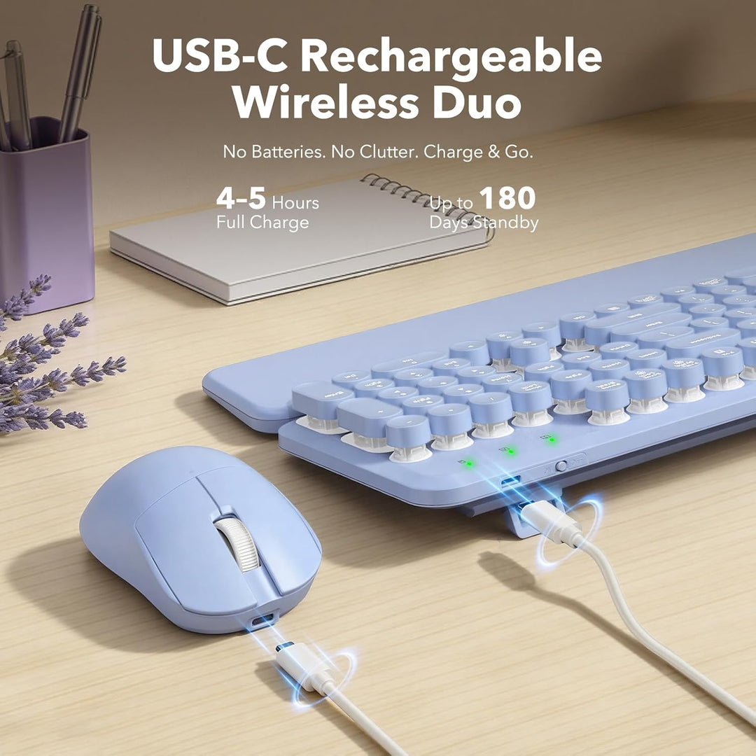 Combo de teclado y mouse inalámbricos, teclas redondas retroilumina...
