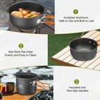 Juego de utensilios de cocina para acampar Backpacking, ollas de 0.33Gal y sartenes de 0.17Gal, taza SUS304 de 0.08Gal, tenedores, cuchillos y cucharas para senderismo, camping, cocina al aire libre, picnic, camping en solitario