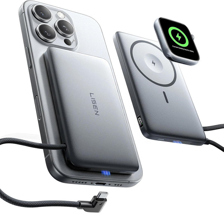 LISEN Banco de energía MagSafe ultra delgado de 0.5 pulgadas para i...