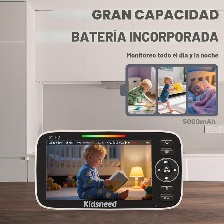 Kidsneed Monitor de bebé con cámara y audio: monitor de bebé de vid...