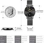 OLEVS Reloj de pulsera de malla para mujer, elegante cara grande de tres manecillas analógicas de cuarzo, reloj de pulsera femenino elegante y delgado con pantalla de fecha impermeable, relojes para