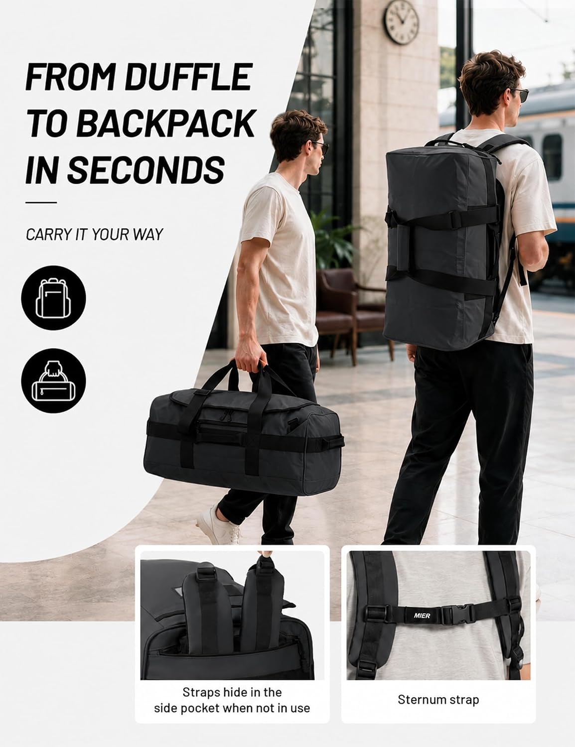 MIER 40L/60L/90L mochila resistente al agua, bolsas de lona resistentes