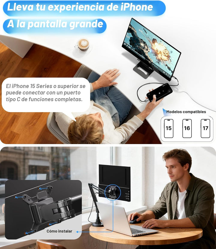 Ingnok Monitor portátil para portátil, extensor de pantalla USB C d...