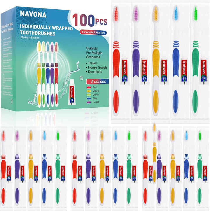 Navona 100 PCS Cepillos de Dientes Desechables con Pasta de Dientes...