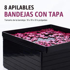 8 bandejas de clasificación de rompecabezas negras con tapa de 10 x 10 pulgadas | Organizadores de rompecabezas y almacenamiento | para rompecabezas de hasta 2000 piezas