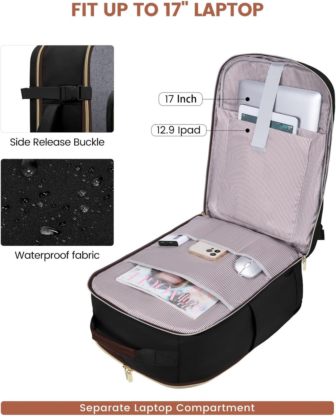 LOVEVOOK Mochila de equipaje de mano artículo personal bolsa de via...