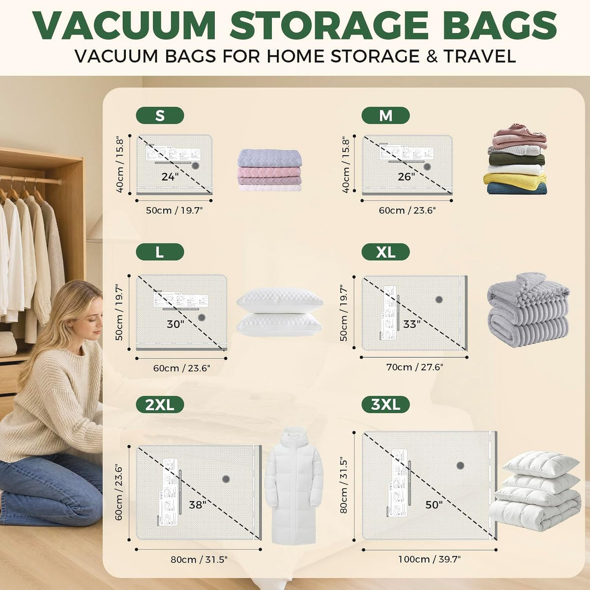 Bolsas de Almacenamiento al Vacío con Bomba Digital Inalámbrica - Combo de 24