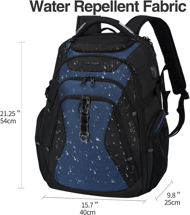 KROSER Mochila de viaje para laptop, Negro\/Azul neblina-18.4, 18,4...