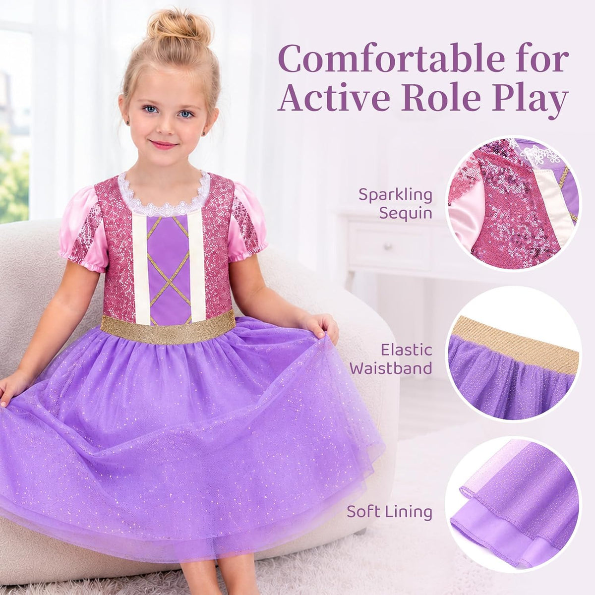 Meland Vestido Princesa para Niñas con Zapatos y Juguete, Regalo para Niñas de 3, 4, 5 y 6 años