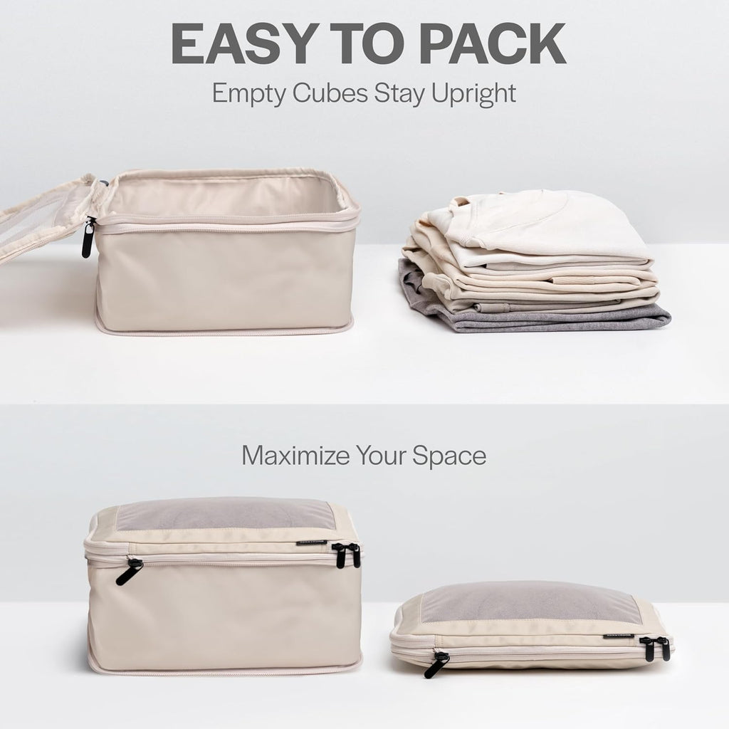 Cubos de embalaje de compresión para viajes, bolsas organizadoras de equipaje, cubos de embalaje con doble cremallera para maletas (paquete de 4, beige)