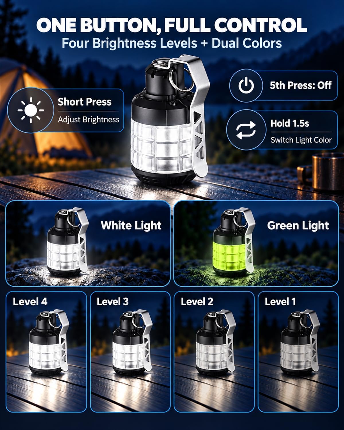 Lámpara Linterna de camping recargable, luz LED portátil para acampar