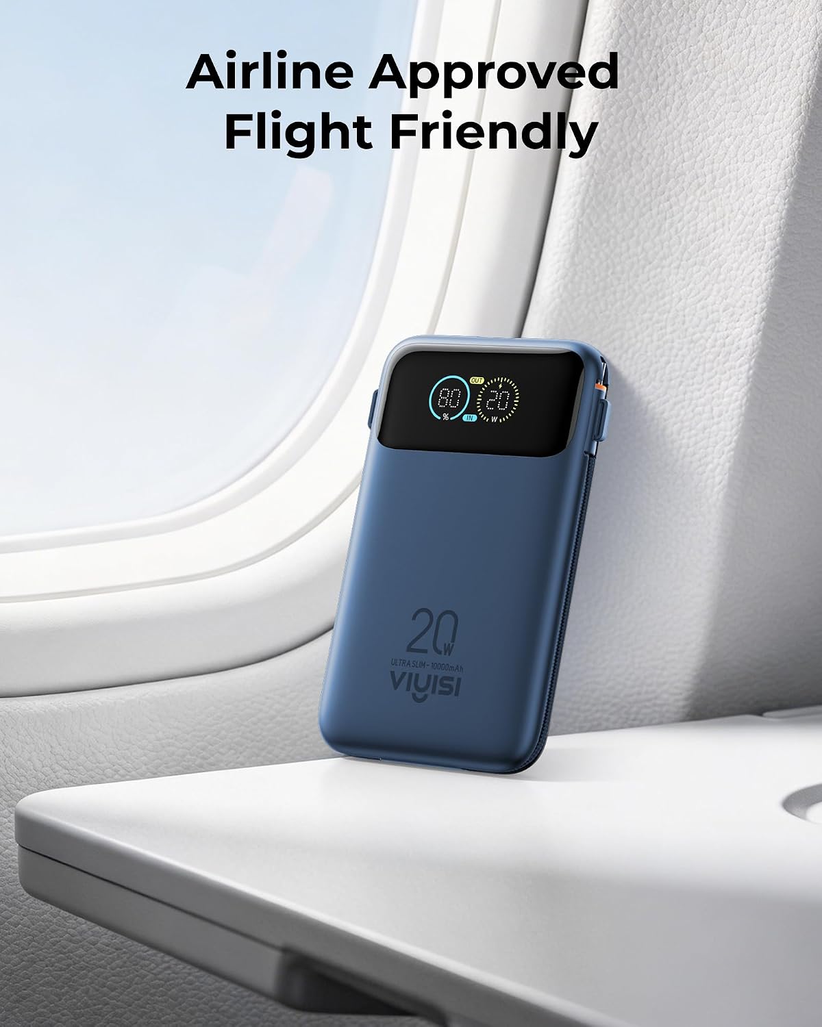 VIYISI Pequeño cargador portátil del banco del poder delgado 10000mAh, Azul marino