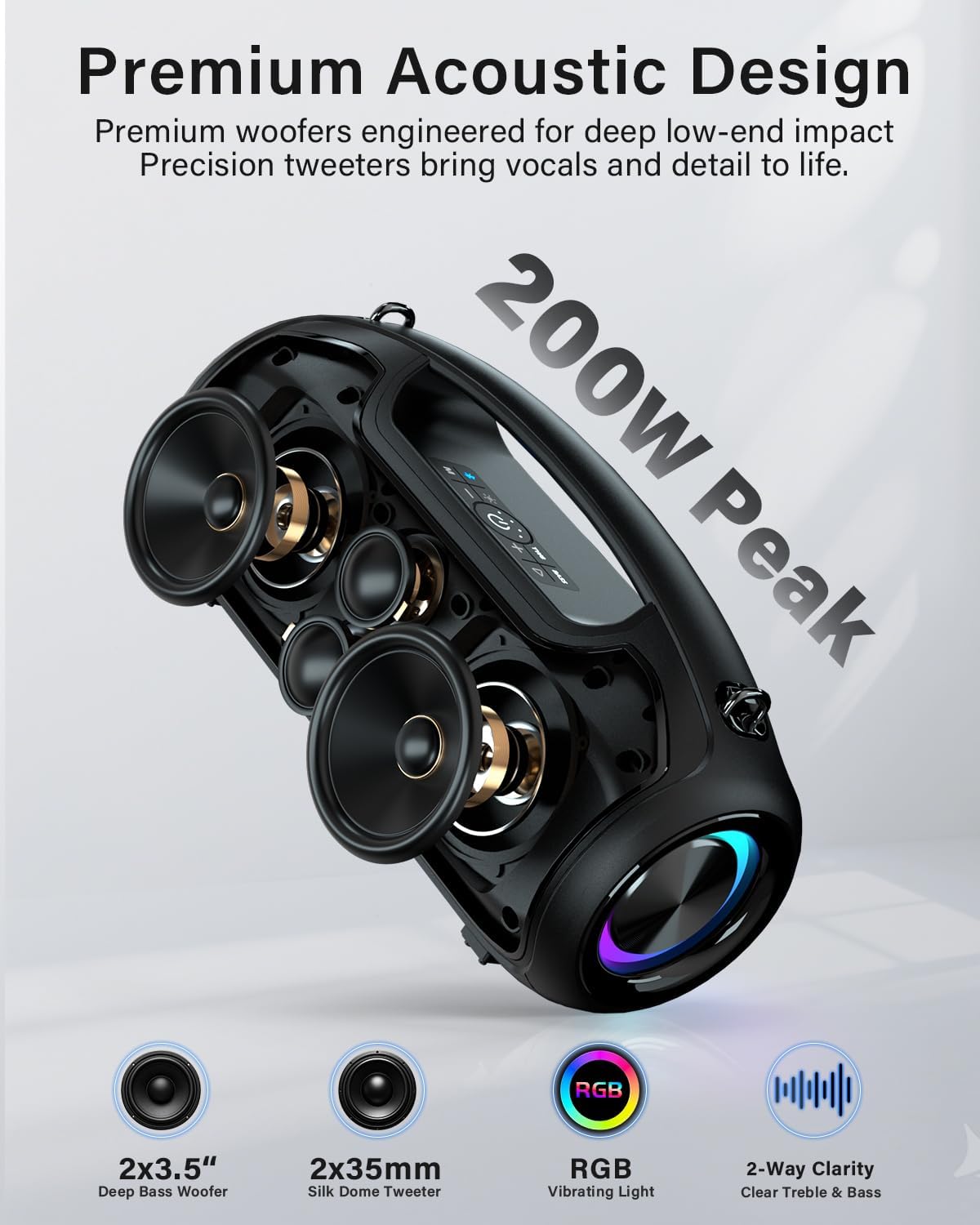 Altavoz Bluetooth, altavoces portátiles de pico de 200 W