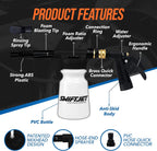 SwiftJet Pistola de espuma para lavado de autos + guante de microfibra – Funciona con cualquier jabón – Pulverizador de espuma para manguera de jardín – Kit de lavado de coche de cañón de espuma – Accesorios de coche Pistola de espuma negra con manopla