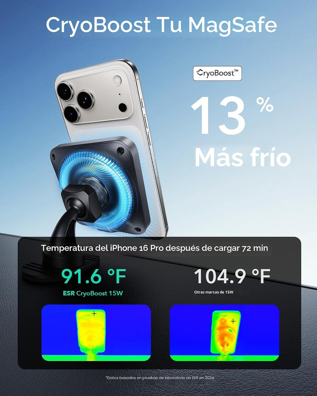 ESR para cargador MagSafe de montaje de coche de 15 W con CryoBoost para