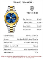 Poedagar Reloj de pulsera casual de lujo para hombre, resistente al agua, luminoso, con fecha, para hombre, de acero inoxidable, de cuarzo, para hombre