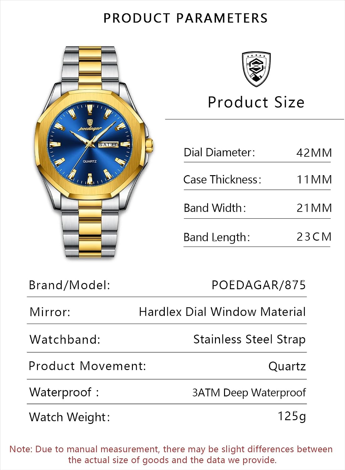 Poedagar Reloj de pulsera casual de lujo para hombre, resistente al agua, luminoso, con fecha, para hombre, de acero inoxidable, de cuarzo, para hombre