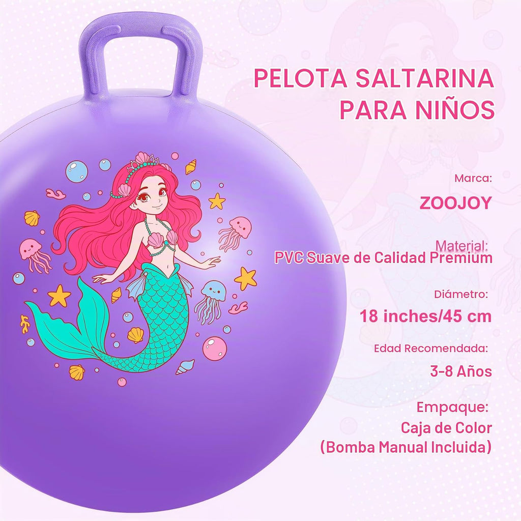 Bola de tolva para niños, bola inflable de 18 pulgadas con asa, sirena morada, juguetes para niñas en interiores y exteriores, juego de acitve con bomba, regalos de cumpleaños para niños de 3