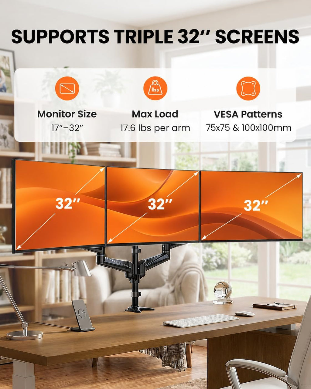 Soporte de Escritorio ErGear para Tres Monitores Compatible con Tres pantallas de 17–32 pulgadas