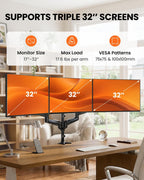 Soporte de Escritorio ErGear para Tres Monitores Compatible con Tres pantallas de 17–32 pulgadas