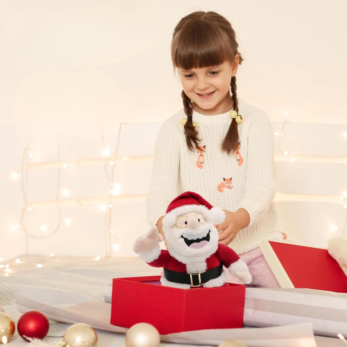 4E's Novelty Peluche de Papá Noel animado, hace un sonido de gas, oso de Navidad parlante, juguetes de peluche para niños de 8 pulgadas, divertidos animales de peluche de Navidad, regalos de broma para niños, niñas, adolescentes, regalo de elefante blanco