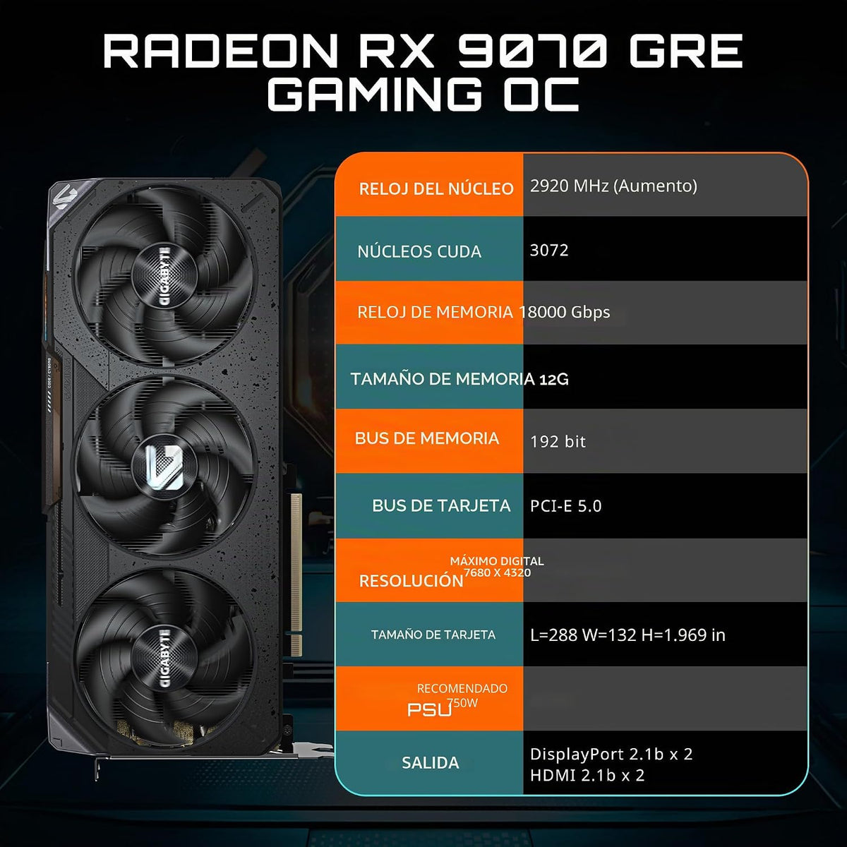 GIGABYTE Gaming Radeon RX 9070 GRE 12GB GDDR6 PCI Express 5.0 ATX t...