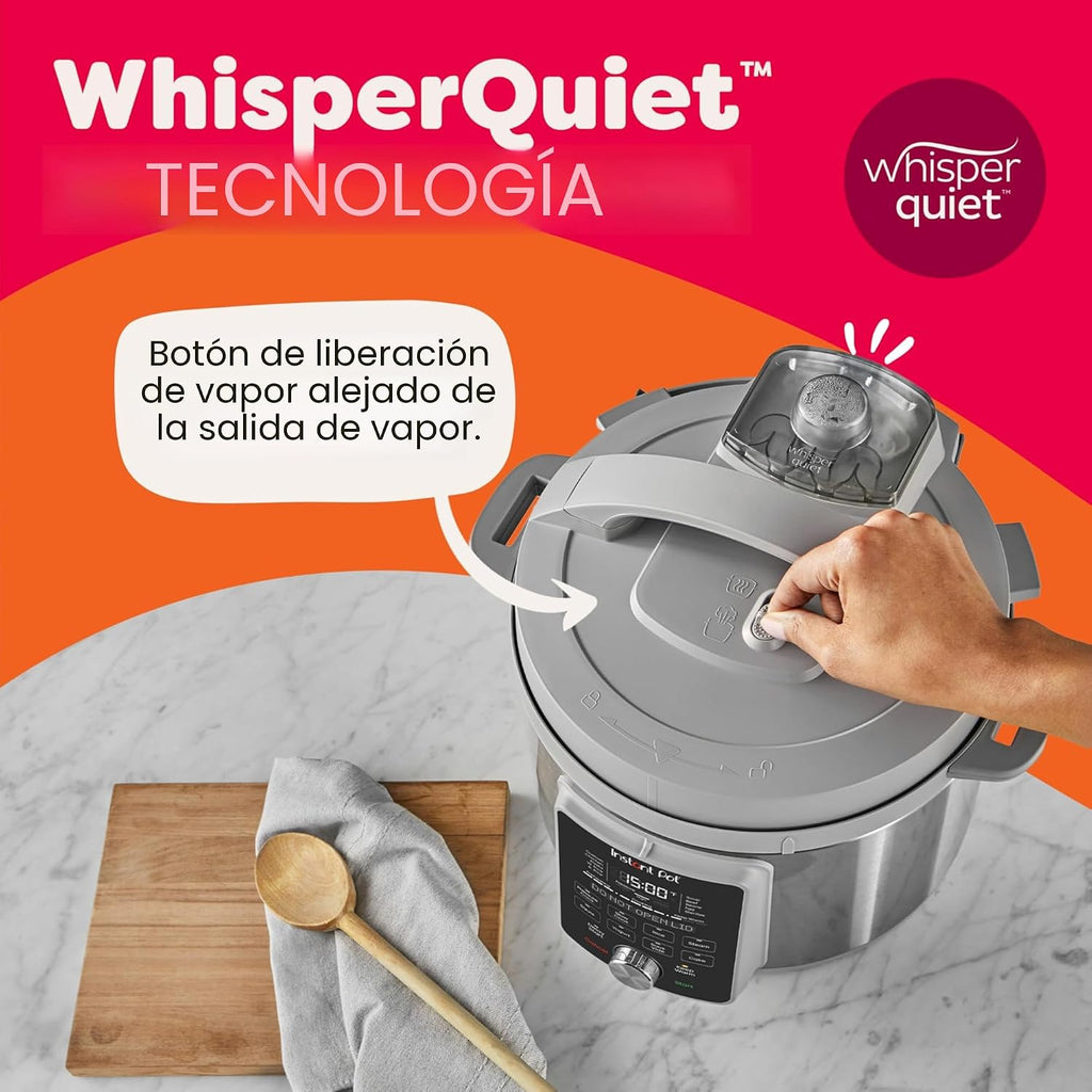 Instant Pot, olla a presión eléctrica de 6 cuartos de galón Whisper Quiet 9 en 1, arrocera rápida, vaporera, olla para saltear, máquina para hacer yogur, calentador y esterilizador, aplicación