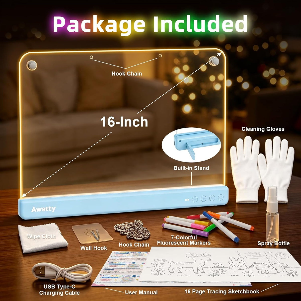 Led Drawing Board 16'', Toys Gifts para Kids Girls Boys(Blue)