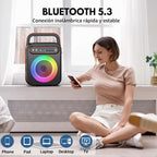 JYX Máquina de karaoke para adultos y niños, altavoz Bluetooth portátil con 2 micrófonos inalámbricos, sistema PA agudos y graves con luces LED, compatible con USB/AUX/TF/FM/REC para fiestas en casa al aire libre