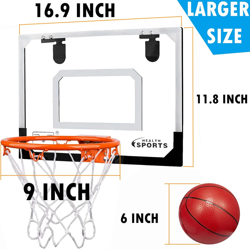 Aro de baloncesto más grande para interiores con borde grande de 9 pulgadas para niños y adultos, aro de baloncesto sobre la puerta para dormitorio con 3 gomas pequeñas de 6 pulgadas, juguete