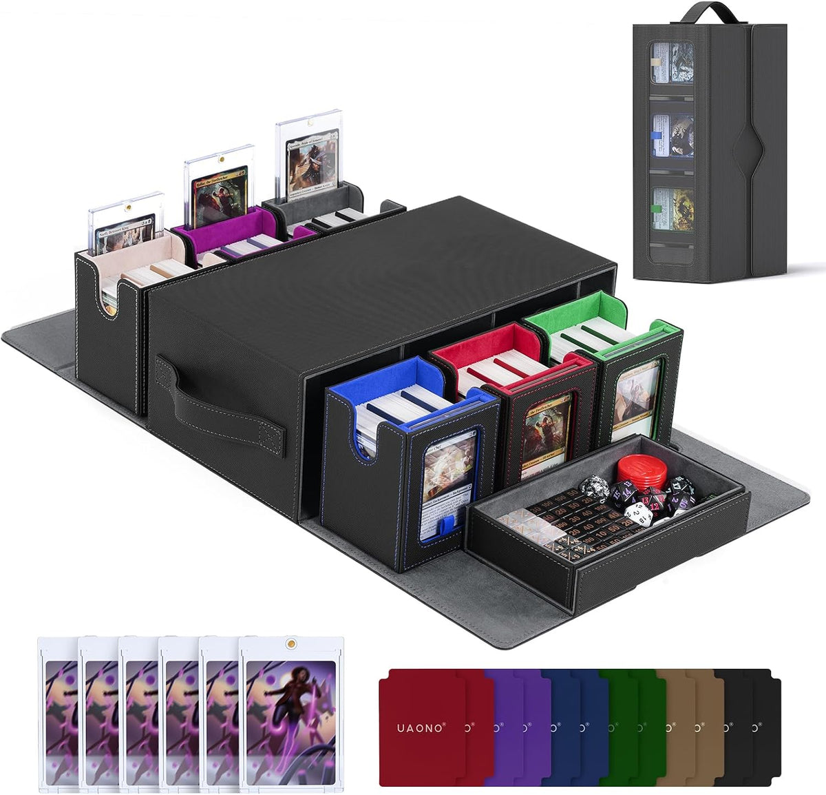 UAONO MTG Commander Deck Box, 6-Deck Modular TCG Deck Case con Dice Tray