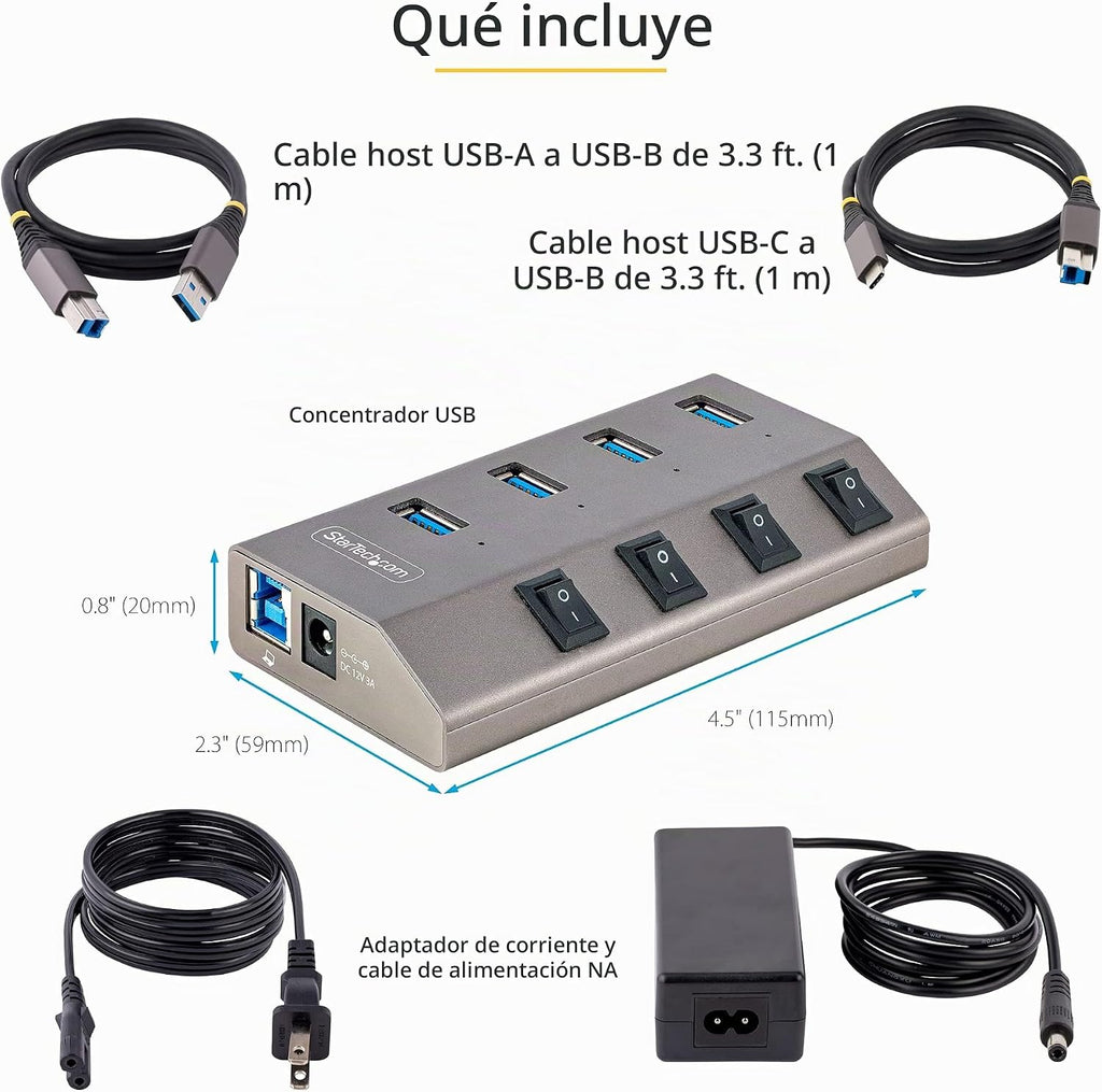 StarTech.com, 5G4AIBS-USB-HUB-NA, hub USB 2.0 de 4 puertos, alimentado