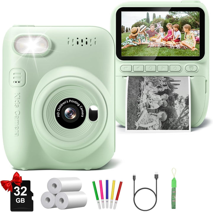 Cámara para Niños con Impresión Instantánea, 3.0" HD 32MP 1080P...