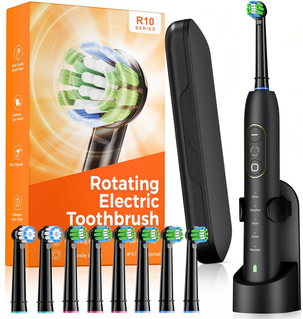 Cepillo de dientes eléctrico giratorio para adultos, 8 cabezales de