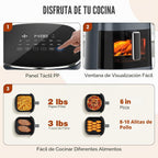 Sweetcrispy Freidora de aire de 6 cuartos con ventana, horno de freidora de aire cuadrado 12 en 1 para la familia, tecnología rápida de aire crujiente de 400 °F, deshidratación, cesta antiadherente y