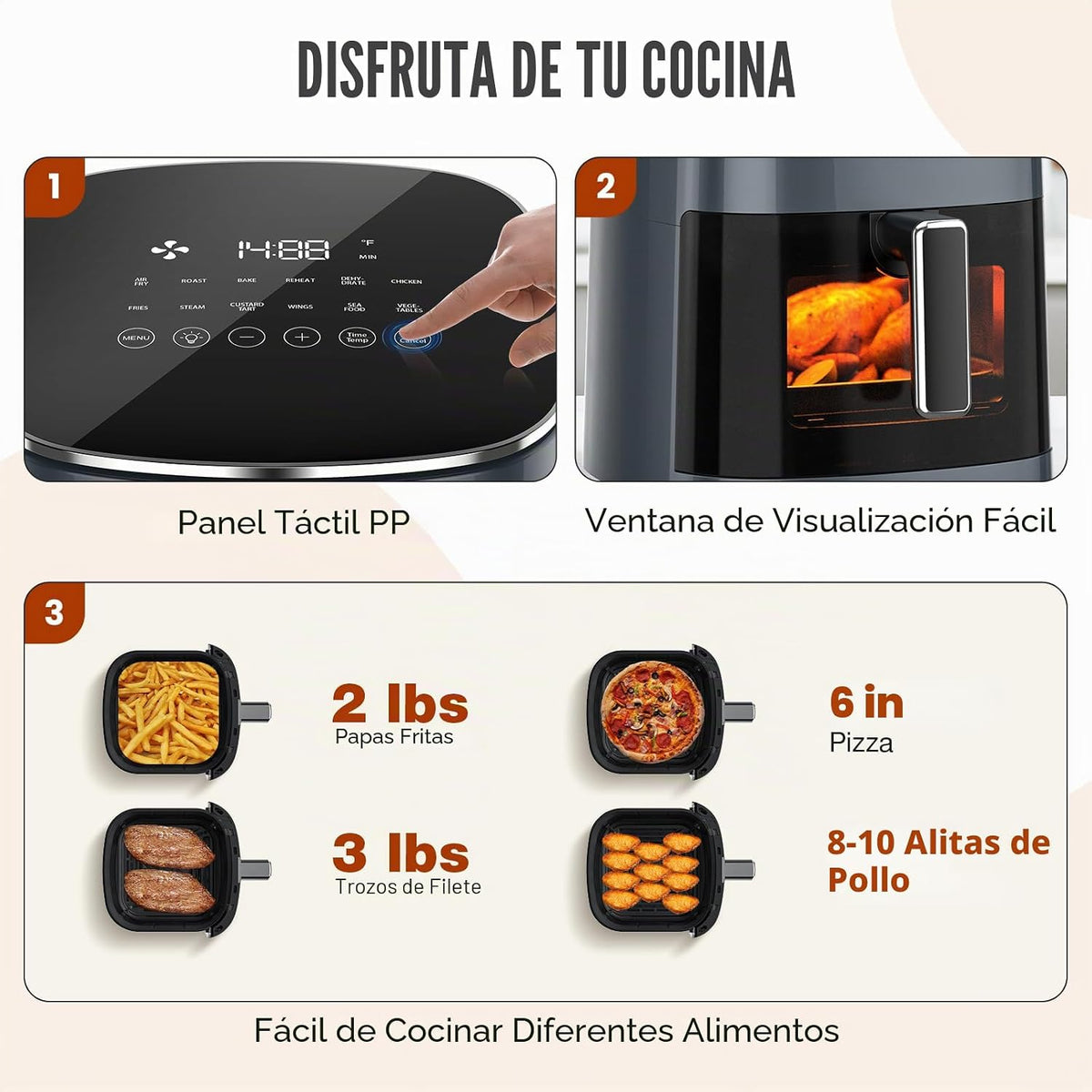 Sweetcrispy Freidora de aire de 6 cuartos con ventana, horno de freidora de aire cuadrado 12 en 1 para la familia, tecnología rápida de aire crujiente de 400 °F, deshidratación, cesta antiadherente y