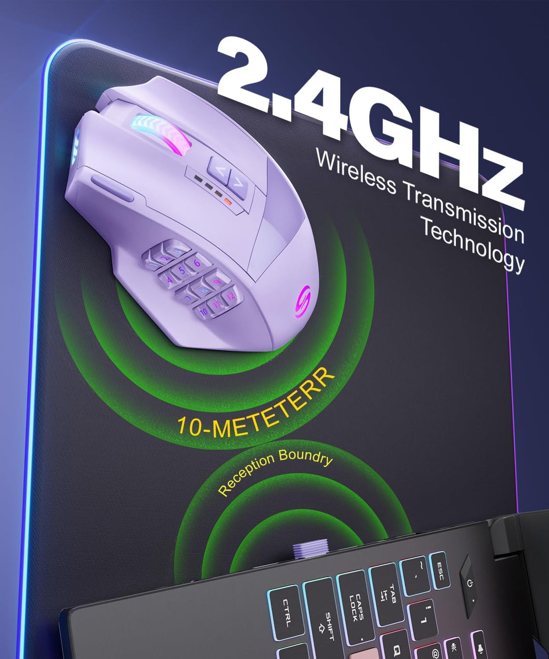 UtechSmart Ratón inalámbrico Venus Pro MMO para juegos, sensor ópti...