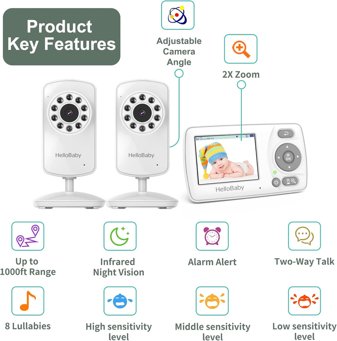 HelloBaby Monitor con 2 cámaras, pantalla de viaje portátil de 2.4...