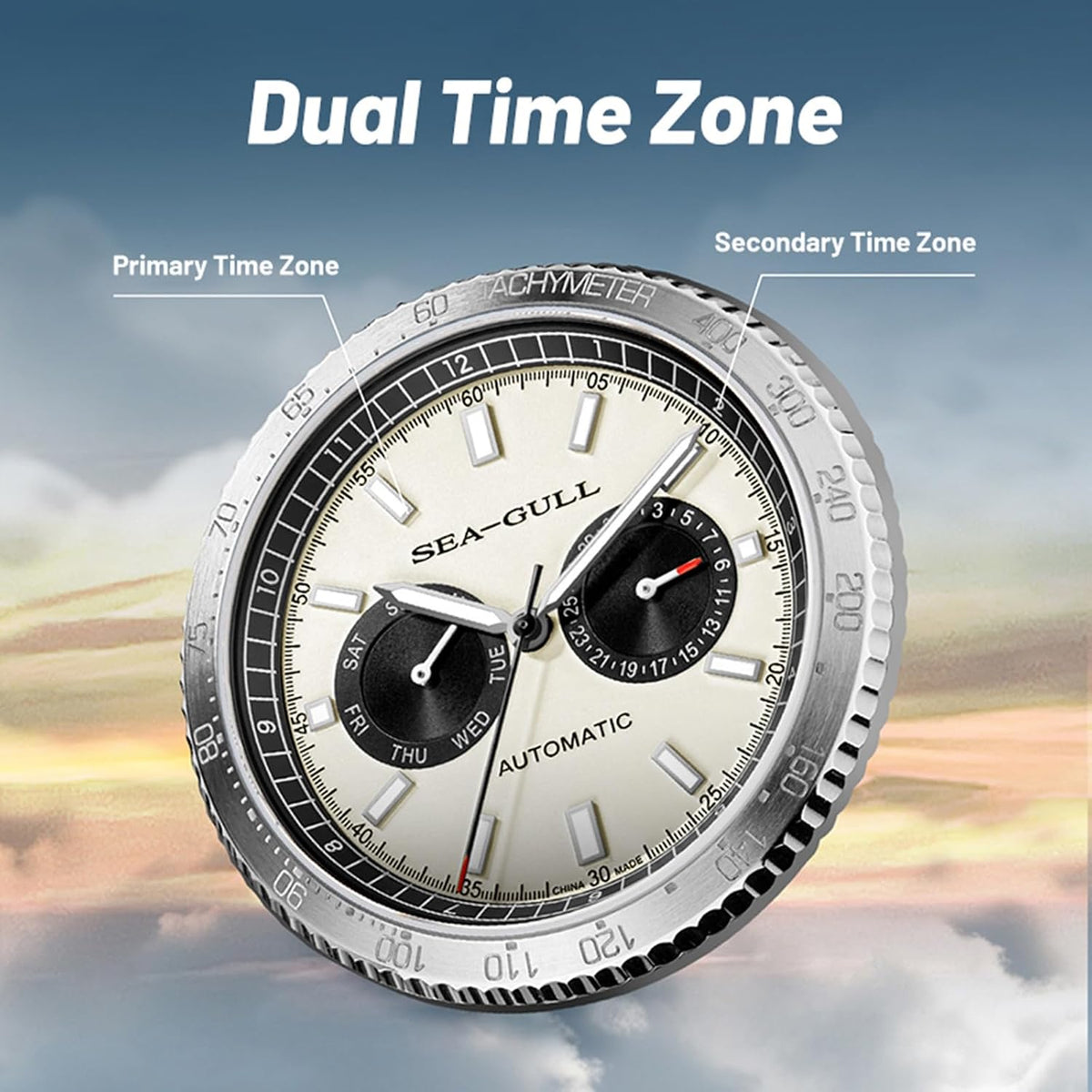 SEA-GULL Relojes mecánicos para hombre, GMT con calendario dual, diseño ojo de panda, reloj de pulsera automático, Seagull ST2502, taquímetro, luminoso, 6177