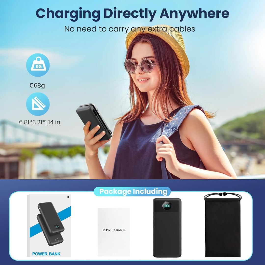 Cargador Portátil 33800mAh Banco de Energía USB C con Cables Integr...