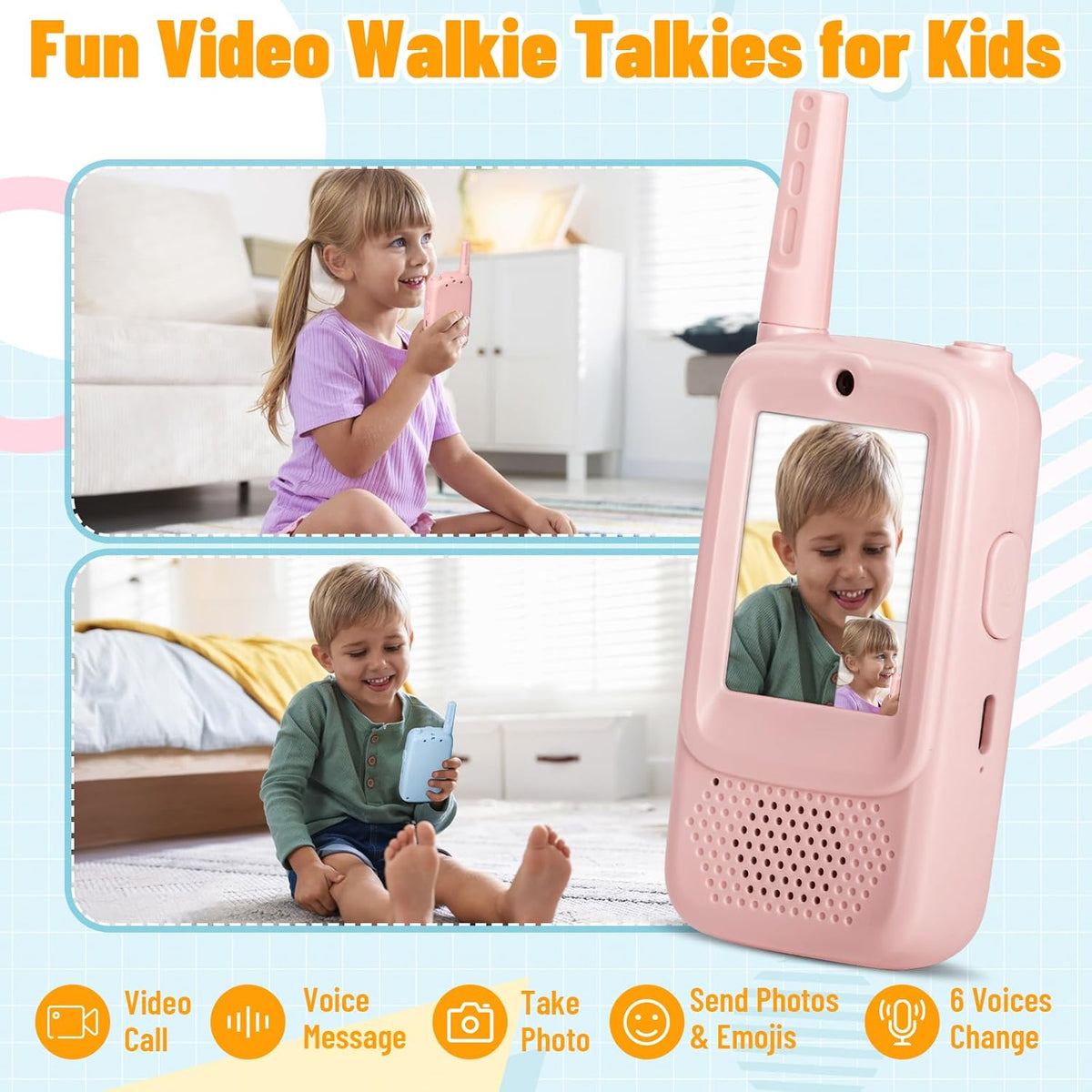 Walkie Talkies de video para niños paquete de 2
