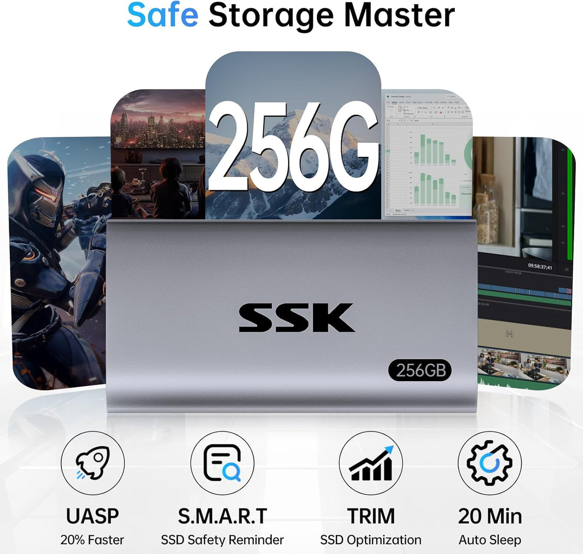 SSK Disco duro externo SSD de 256 GB, SSD portátil de hasta 550 MB\...