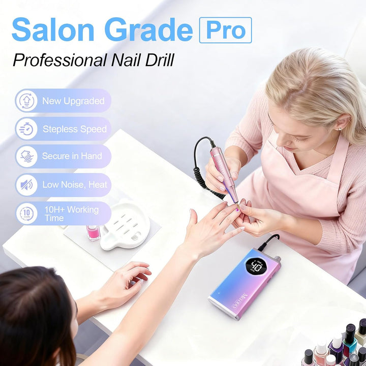 Melodly - Taladro de uñas eléctrico profesional de 40000 RPM, kit d...