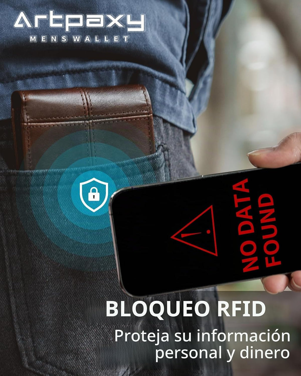 Artpaxy Cartera de cuero genuino plegable con bloqueo RFID para hombre, Marrón oscuro, Classic