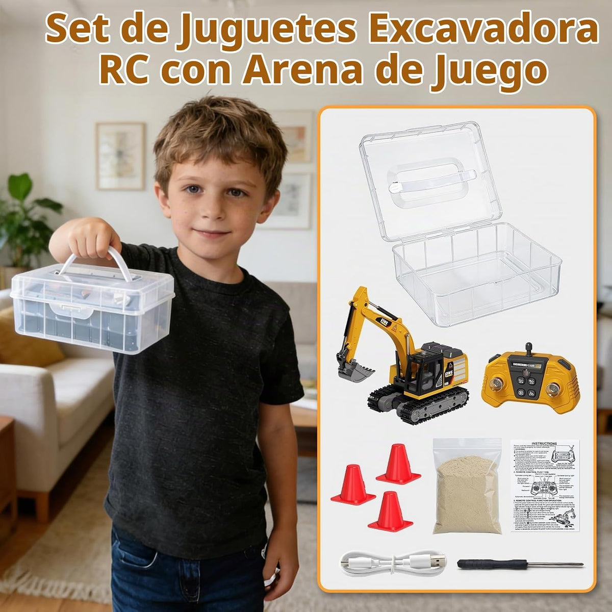 1/64 MINI RC Excavadora con juego de caja de arena