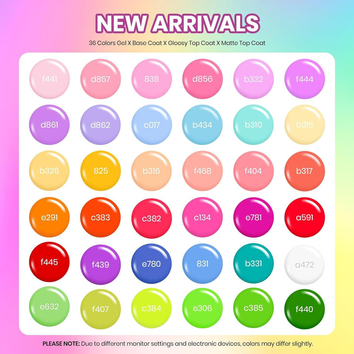 Beetles - Juego de esmaltes de gel primaverales, 36 colores pastel,...