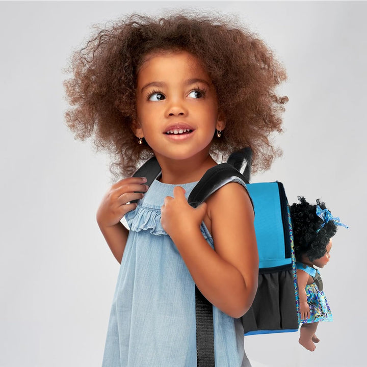 Nice2you Muñeca bebé negra con portabebés tipo mochila, muñeca afro...