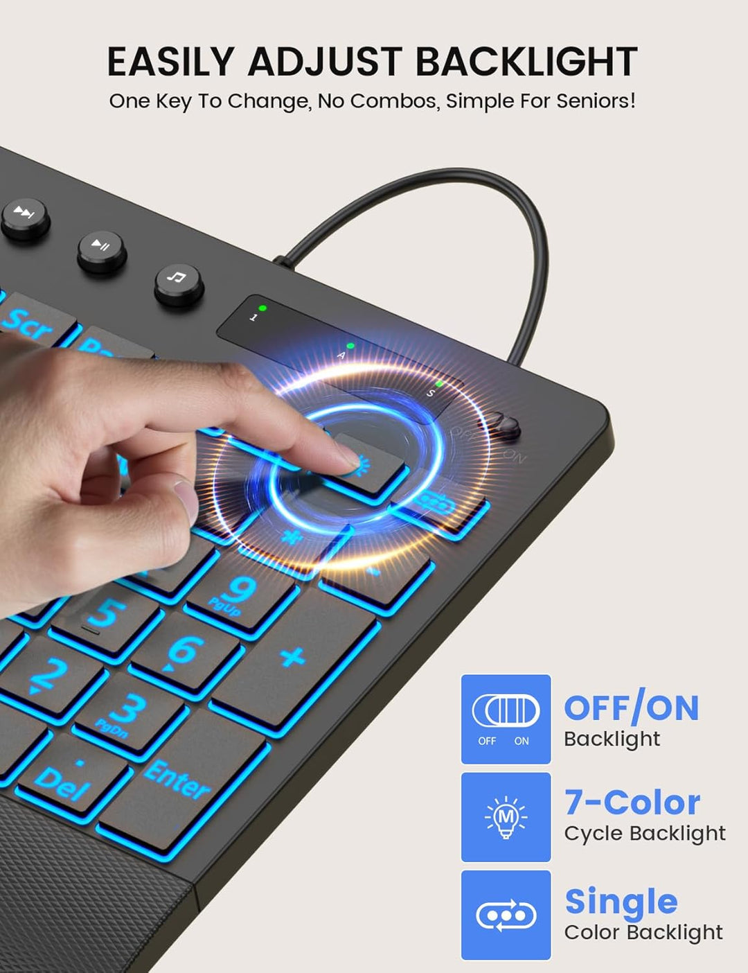 SABLUTE Teclado retroiluminado de impresión grande teclado