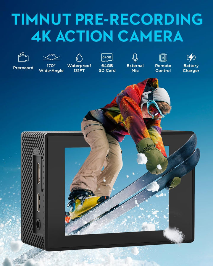 Cámara de acción 4K30fps con tarjeta SD de 64G, cámara HD impermeab...