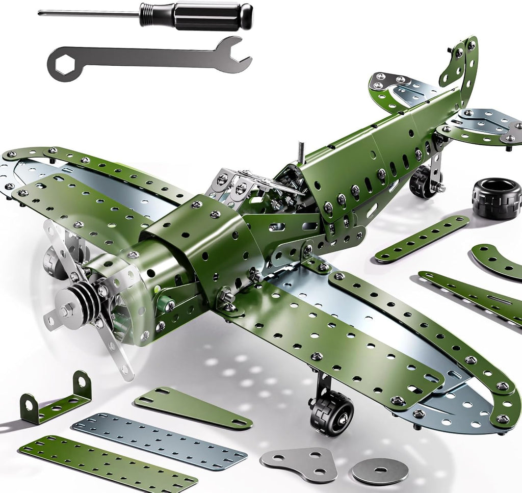 Kits de avión modelo de metal, proyectos STEM para niños de 8 a 12 años, juguetes educativos de construcción, modelo de avión de metal para niños y niñas de 8, 9, 10, 11, 12 años